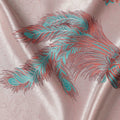 Blush Pink Peacock Motif Printed Premium Pure Silk Satin Fabric, 110 Cms, China-D27073