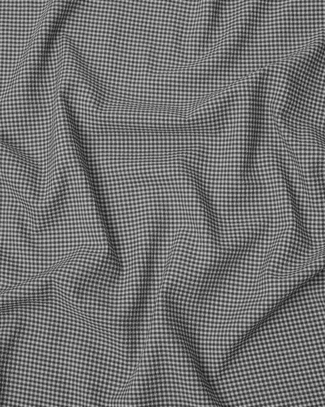 Black and White Gingham Check Italian Blended Cotton Shirting Fabric, 150 Cms, Italy-D24942