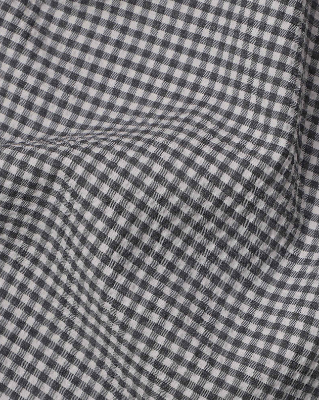 Black and White Gingham Check Italian Blended Cotton Shirting Fabric, 150 Cms, Italy-D24942