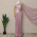 Pink Premium French Chantilly Saree Lace with Stone Work 5.5 Mtrs Length, Width 110 Cms and Made in France-D27183