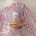 Pink Premium French Chantilly Saree Lace with Stone Work 5.5 Mtrs Length, Width 110 Cms and Made in France-D27183
