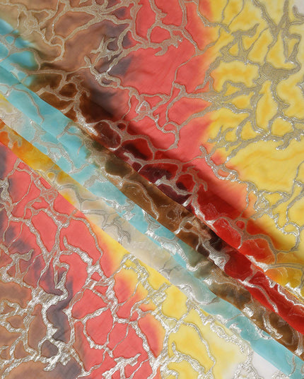 Multicolor Crack Silk Chiffon Garbasaar 2 Meter Piece