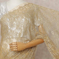 Golden Premium French Metallic Chantilly Lace Saree with Stone Work, Width 110 Cms, 5.5 Mtrs, France-D25590