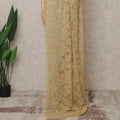 Golden Premium French Metallic Chantilly Lace Saree with Stone Work, Width 110 Cms, 5.5 Mtrs, France-D25590