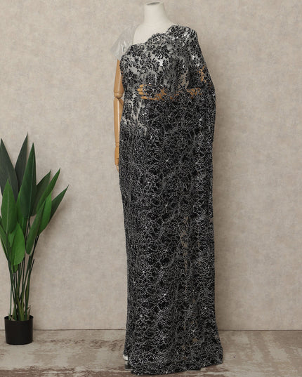 Black Premium French Chantilly Saree Lace with Stone Work 5.5 Mtrs Length, Width 110 Cms and Made in France-D27182