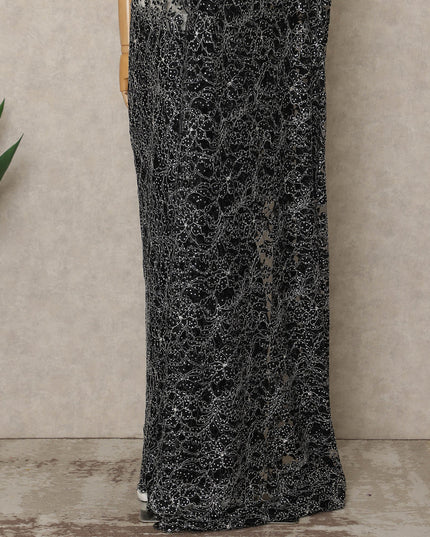 Black Premium French Chantilly Saree Lace with Stone Work 5.5 Mtrs Length, Width 110 Cms and Made in France-D27182