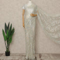 Ivory Pastel Premium French Metallic Chantilly Lace Saree with Stone Work, 5.5 Mtrs Length, 110 Cms Width, Made in France-D27150