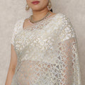 Ivory Gold Premium French Metallic Chantilly Saree Lace, 5.5 Mtrs Length, 110 Cms Width, Made in France-D24451