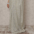 Ivory Gold Premium French Metallic Chantilly Saree Lace, 5.5 Mtrs Length, 110 Cms Width, Made in France-D24451