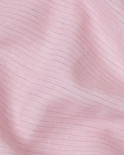 قماش كتان نقي فاخر مخطط باللون الوردي، 150 سم، الهند - D25159