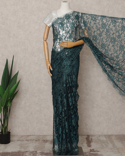 Teal Green Premium French Chantilly Lace Saree Fabric 5.5 Mtrs with 110 Cms Width – Imported from France-D25646