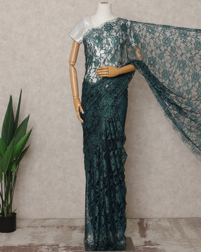 Teal Green Premium French Chantilly Lace Saree Fabric 5.5 Mtrs with 110 Cms Width – Imported from France-D25646