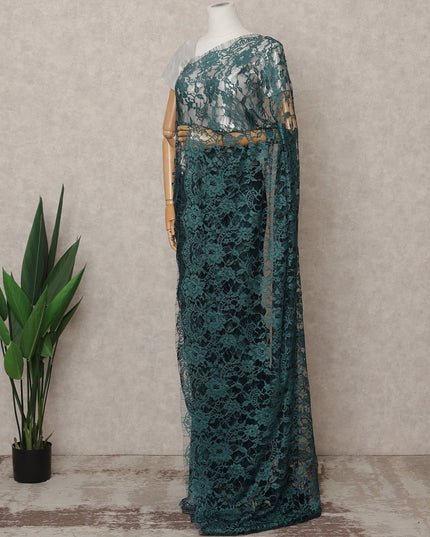 Teal Green Premium French Chantilly Lace Saree Fabric 5.5 Mtrs with 110 Cms Width – Imported from France-D25646