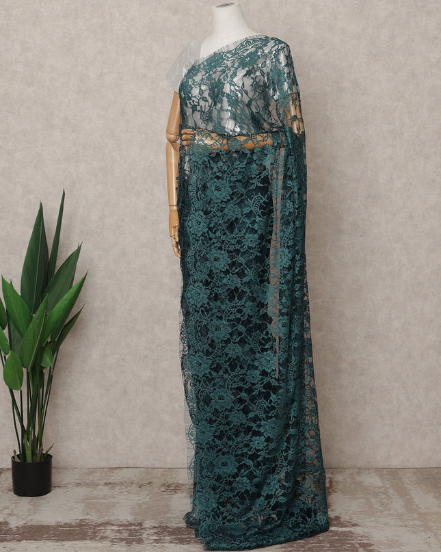 Teal Green Premium French Chantilly Lace Saree Fabric 5.5 Mtrs with 110 Cms Width – Imported from France-D25646