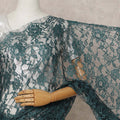 Teal Green Premium French Chantilly Lace Saree Fabric 5.5 Mtrs with 110 Cms Width – Imported from France-D25646