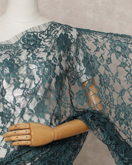 Teal Green Premium French Chantilly Lace Saree Fabric 5.5 Mtrs with 110 Cms Width – Imported from France-D25646