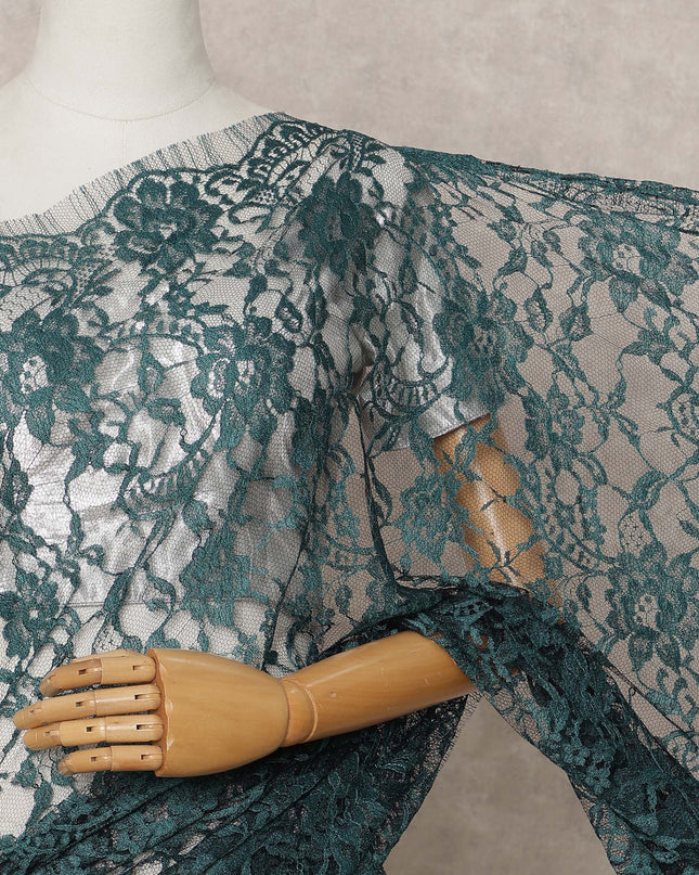Teal Green Premium French Chantilly Lace Saree Fabric 5.5 Mtrs with 110 Cms Width – Imported from France-D25646