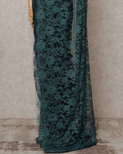 Teal Green Premium French Chantilly Lace Saree Fabric 5.5 Mtrs with 110 Cms Width – Imported from France-D25646