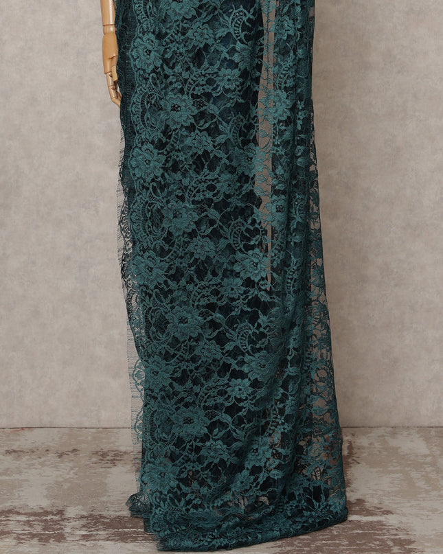 Teal Green Premium French Chantilly Lace Saree Fabric 5.5 Mtrs with 110 Cms Width – Imported from France-D25646