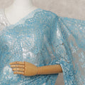 Sky Blue Premium French Metallic Chantilly Lace Saree Fabric – 5.5 Meters Length, 110 Cms Width, Imported from France-D25718