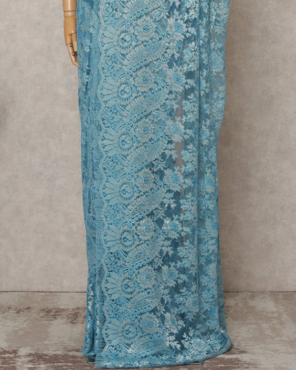 Sky Blue Premium French Metallic Chantilly Lace Saree Fabric – 5.5 Meters Length, 110 Cms Width, Imported from France-D25718