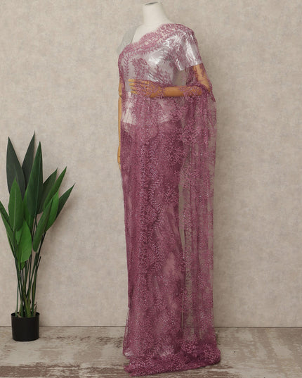 Mauve Premium French Metallic Chantilly Saree Lace with Stone Work 5.5 Mtrs Length, Width 110 Cms and Made in France-D27185