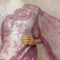 Mauve Premium French Metallic Chantilly Saree Lace with Stone Work 5.5 Mtrs Length, Width 110 Cms and Made in France-D27185