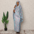 Blue Fransawi Traditional Sudanese Thobe with 4.5 Mtrs Pure French Silk Chiffon & Metallic Lurex Fabric, Width 140 Cms, Made in France-D24489 - Regal Fabrics