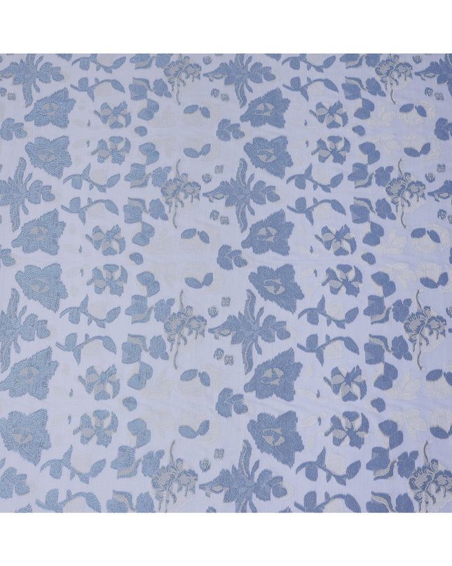 Powder Blue Floral Metallic Lurex Design Premium French Silk Chiffon Fabric, 110 Cms Width, Made in France-D25739