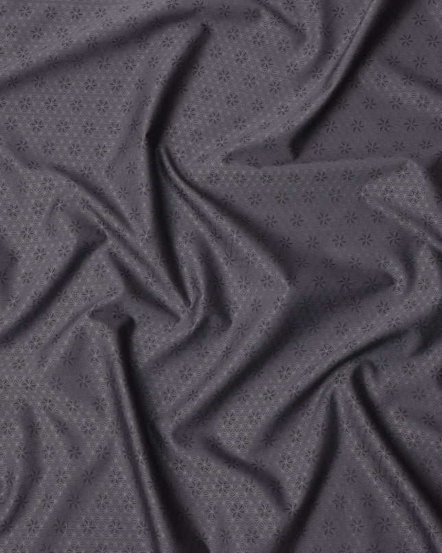 Grey Premium Swiss 100% Cotton Shirting Fabric with Geometric Pattern, Width 150 Cms, Made in Switzerland-D25030