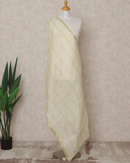 Cream Gold Subtle Striped Weave Tussar Silk Dupatta, 225X85 Cms, Made in India-D25803