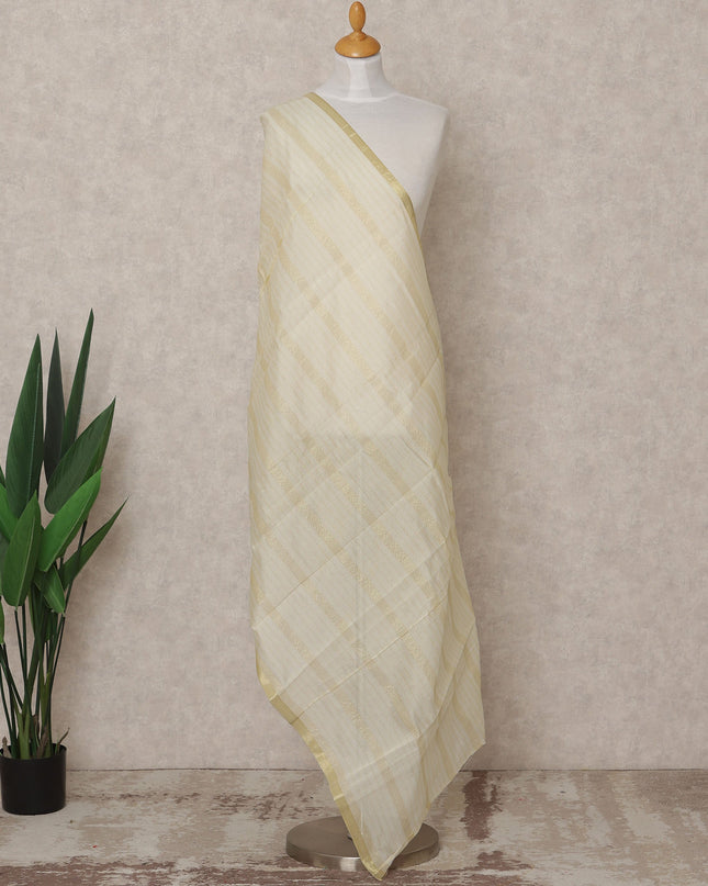 Cream Gold Subtle Striped Weave Tussar Silk Dupatta, 225X85 Cms, Made in India-D25803