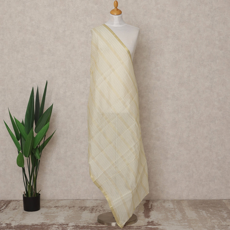 Cream Gold Subtle Striped Weave Tussar Silk Dupatta, 225X85 Cms, Made in India-D25803