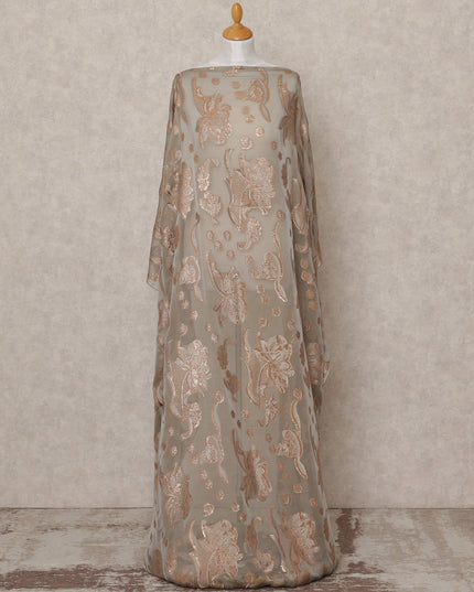 قماش ديراك حريري فاخر فرنسي صومالي بلون بني فاتح مع لوركس معدني - 3.5 متر، عرض 140 سم، صنع في فرنسا - D24573