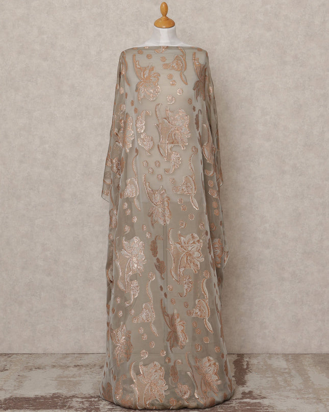 قماش ديراك حريري فاخر فرنسي صومالي بلون بني فاتح مع لوركس معدني - 3.5 متر، عرض 140 سم، صنع في فرنسا - D24573