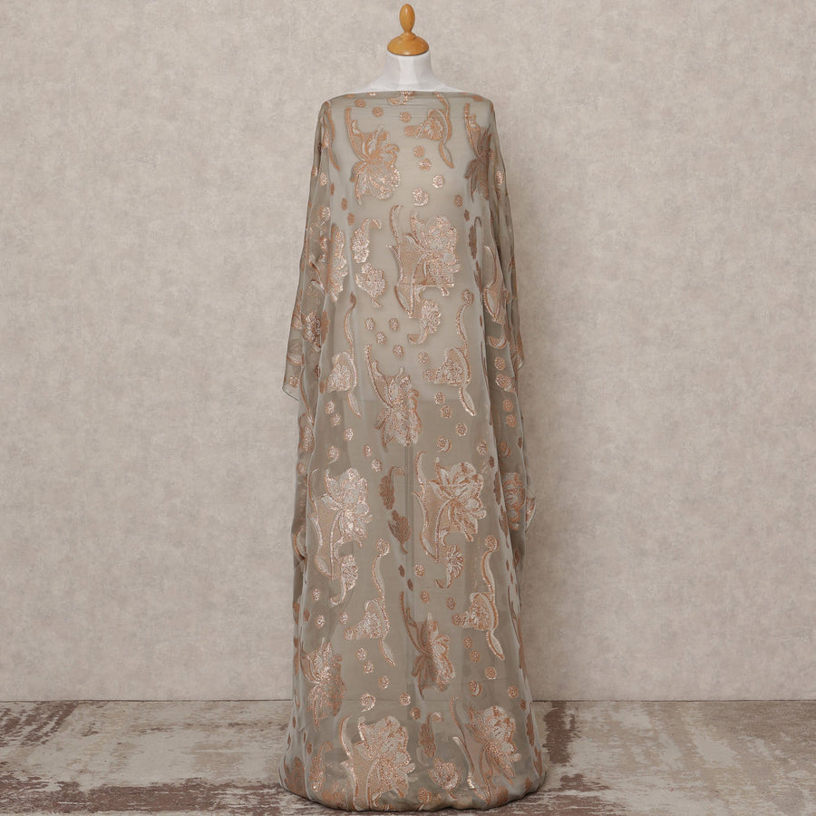 قماش ديراك حريري فاخر فرنسي صومالي بلون بني فاتح مع لوركس معدني - 3.5 متر، عرض 140 سم، صنع في فرنسا - D24573