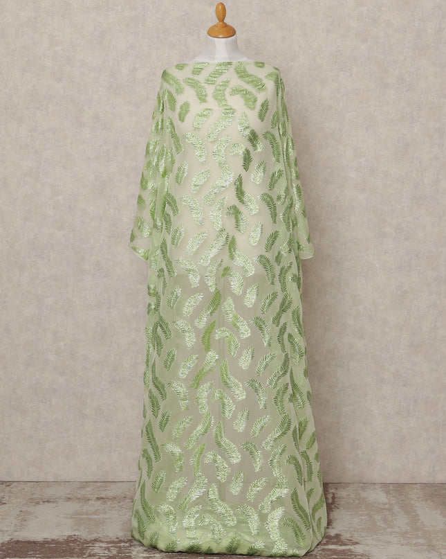 Light Green Fransawi Somali Premium Silk Chiffon Dirac Fabric with Metallic Lurex – 3.5 Mtrs, Width 140 Cms, Made in France-D24570