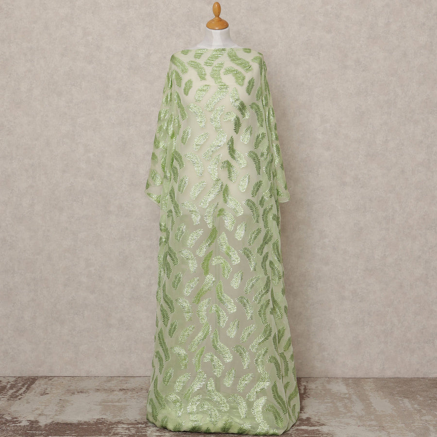 Light Green Fransawi Somali Premium Silk Chiffon Dirac Fabric with Metallic Lurex – 3.5 Mtrs, Width 140 Cms, Made in France-D24570