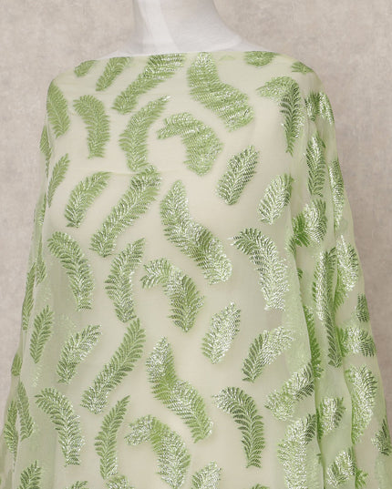 Light Green Fransawi Somali Premium Silk Chiffon Dirac Fabric with Metallic Lurex – 3.5 Mtrs, Width 140 Cms, Made in France-D24570