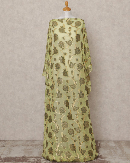 Light Green Fransawi Somali Premium Silk Chiffon Dirac Fabric with Metallic Lurex – 3.5 Mtrs, Width 140 Cms, Made in France-D24583