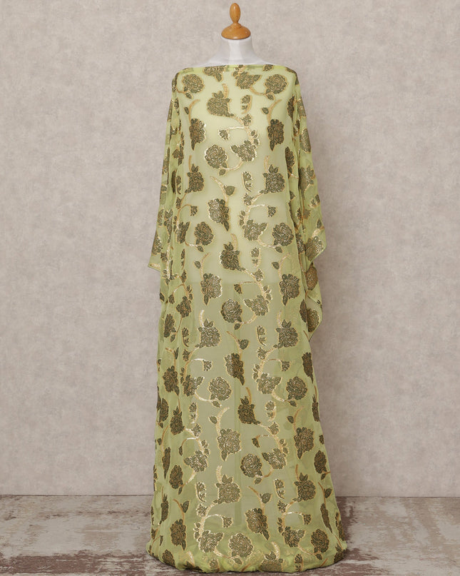 Light Green Fransawi Somali Premium Silk Chiffon Dirac Fabric with Metallic Lurex – 3.5 Mtrs, Width 140 Cms, Made in France-D24583