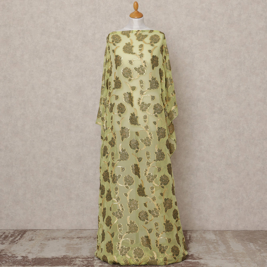 Light Green Fransawi Somali Premium Silk Chiffon Dirac Fabric with Metallic Lurex – 3.5 Mtrs, Width 140 Cms, Made in France-D24583