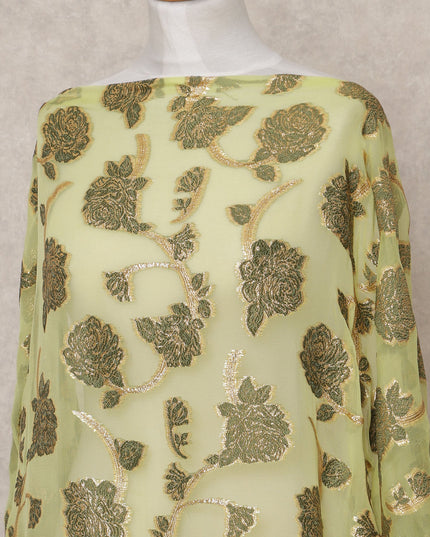 Light Green Fransawi Somali Premium Silk Chiffon Dirac Fabric with Metallic Lurex – 3.5 Mtrs, Width 140 Cms, Made in France-D24583