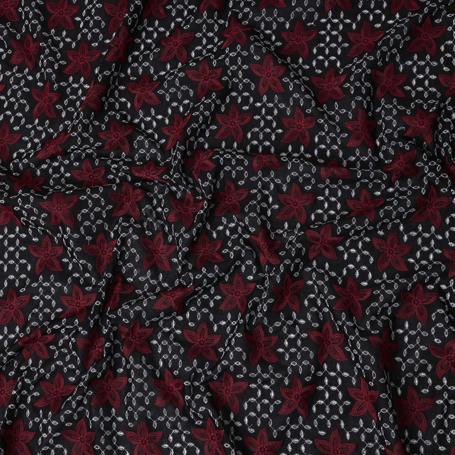 Black Floral Embroidered Cotton Voile Fabric 110cm