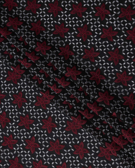 Black Floral Embroidered Cotton Voile Fabric 110cm
