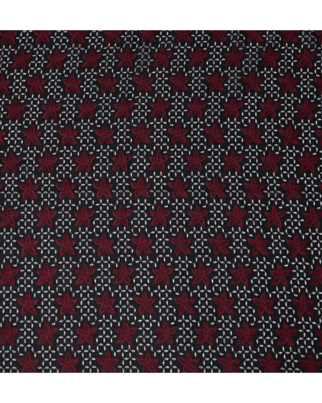 Black Floral Embroidered Cotton Voile Fabric 110cm