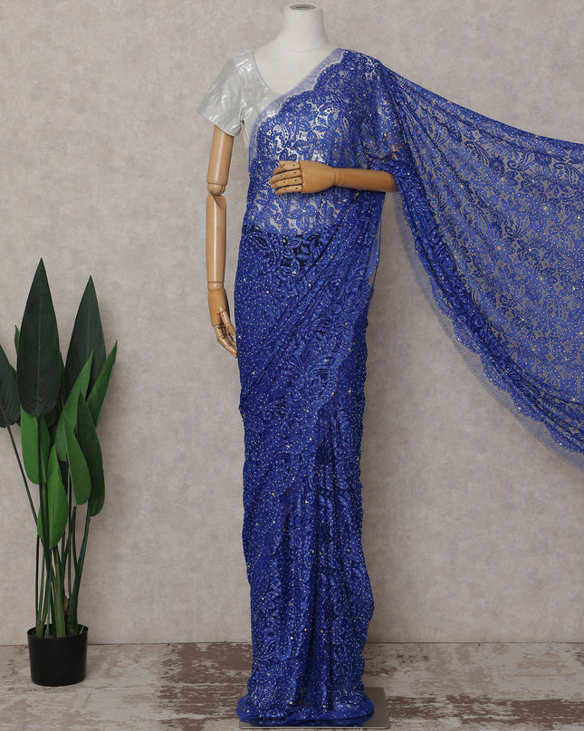 French Chantilly Lace Saree Piece - Sapphire Blue