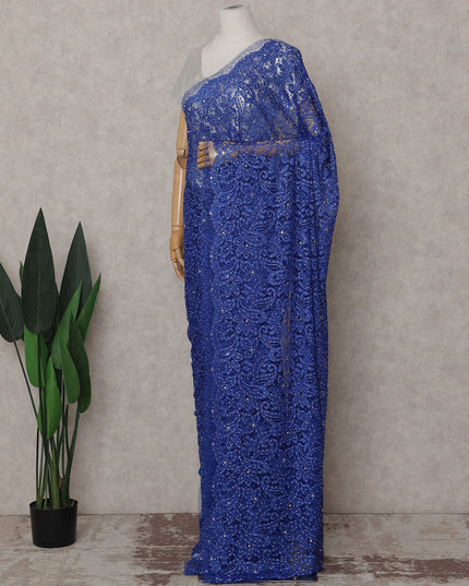 French Chantilly Lace Saree Piece - Sapphire Blue