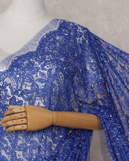 French Chantilly Lace Saree Piece - Sapphire Blue