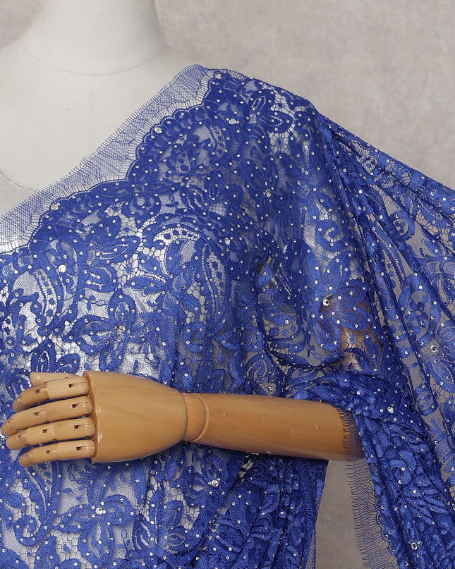French Chantilly Lace Saree Piece - Sapphire Blue